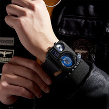 Load image into Gallery viewer, Oulm 5026 New Dual Display Two Time Zone Sport Watch Male Big Dial Quartz Clock Hours Men's Genuine Leather Strap Wristwatch